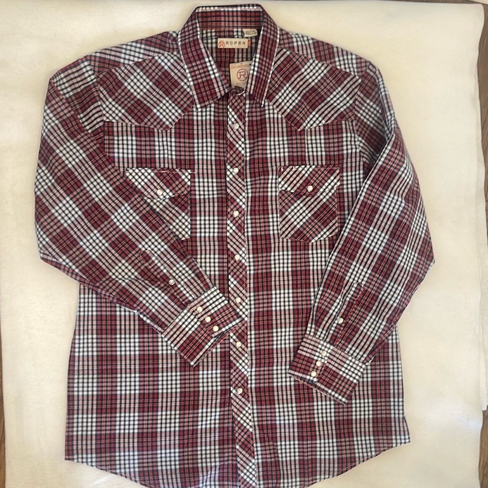 NWT ROPER Western Shirt L/S Polyester Dyed Wine/Blu/White 01-001-0101-2005 2XL